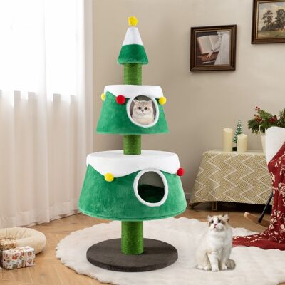 Costway Tiragraffi per gatti ad albero di Natale con 2 condomini tiragraffi in sisal giocattolo a molla, Torre per gatti Verde Costway Tiragraffi per gatti ad albero di Natale con 2 condomini tiragraffi in sisal giocattolo a molla, Torre per gatti Verde