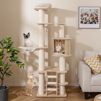 Costway Tiragraffi per gatti 185 cm plywood torretta con condo per gattini, Tiragraffi per gatti posto d’osservazione Legno naturale Costway Tiragraffi per gatti 185 cm plywood torretta con condo per gattini, Tiragraffi per gatti posto d’osservazione Legno naturale