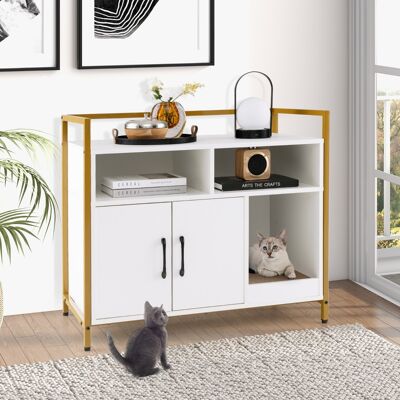 Costway Toilette nascosta per gatti con doppie porte e cartone per graffi, Contenitore per lettiera per gatti Bianco Costway Toilette nascosta per gatti con doppie porte e cartone per graffi, Contenitore per lettiera per gatti Bianco