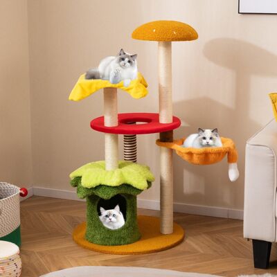 Costway Torre multi-livello per gatti a tema hamburger con letto a cestino sospeso, Albero per gatti 117 cm tiragraffi in sisal Verde Costway Torre multi-livello per gatti a tema hamburger con letto a cestino sospeso, Albero per gatti 117 cm tiragraffi in sisal Verde