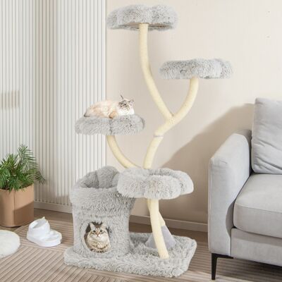 Costway Torre per gatti autoportante tiragraffi in sisal, Albero per gatti con 4 piattaforme a forma di fiore Grigio Costway Torre per gatti autoportante tiragraffi in sisal, Albero per gatti con 4 piattaforme a forma di fiore Grigio