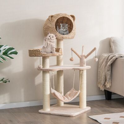 Costway Torre per gatti alta 121cm con casetta in pelo grande letto amaca, Centro di attività per gattini Naturale Costway Torre per gatti alta 121cm con casetta in pelo grande letto amaca, Centro di attività per gattini Naturale