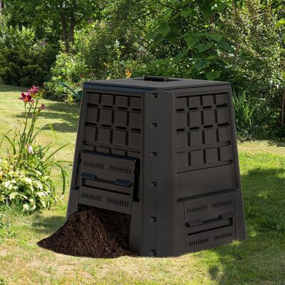 Costway Compostiera da giardino per compost da esterno con coperchio, Compostiera da giardino da 380l Nero Costway Compostiera da giardino per compost da esterno con coperchio, Compostiera da giardino da 380l Nero