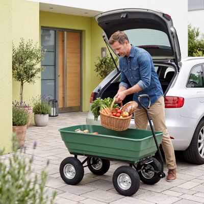 Costway Carrello da giardino 125 l con vasca ribaltabile manico regolabile e ruote pneumatiche, Carrello a mano in metallo portata 410 kg Costway Carrello da giardino 125 l con vasca ribaltabile manico regolabile e ruote pneumatiche, Carrello a mano in metallo portata 410 kg