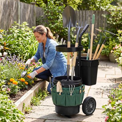 Costway Carrello da giardino a due ruote con borsa in tessuto oxford, Carrellino per attrezzi da giardinaggio con secchio rotondo e contenitore rettangolare Costway Carrello da giardino a due ruote con borsa in tessuto oxford, Carrellino per attrezzi da giardinaggio con secchio rotondo e contenitore rettangolare