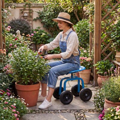 Costway Carrello da giardino con seduta girevole a 360° e altezza regolabile, Carrello da lavoro a 4 ruote Blu Costway Carrello da giardino con seduta girevole a 360° e altezza regolabile, Carrello da lavoro a 4 ruote Blu