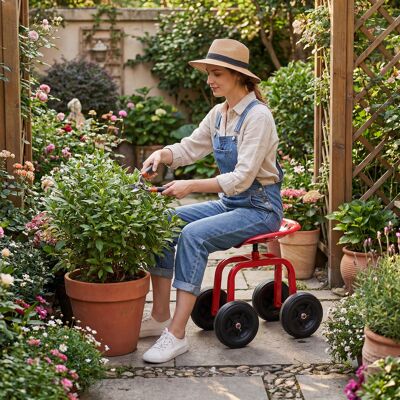 Costway Carrello da giardino con seduta girevole a 360° e altezza regolabile, Carrello da lavoro a 4 ruote Rosso Costway Carrello da giardino con seduta girevole a 360° e altezza regolabile, Carrello da lavoro a 4 ruote Rosso