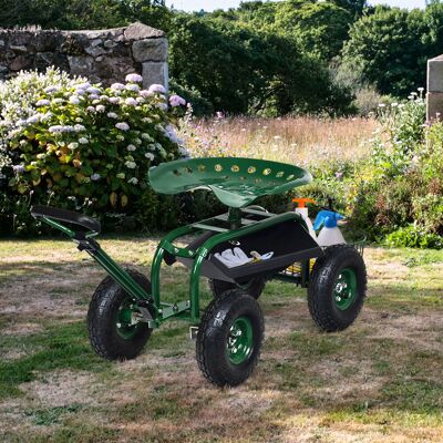Costway Carrello da giardino maneggevole con manico estensibile cesto portaoggetti, Sedile da lavoro rotolante Altezza 48-53cm Costway Carrello da giardino maneggevole con manico estensibile cesto portaoggetti, Sedile da lavoro rotolante Altezza 48-53cm