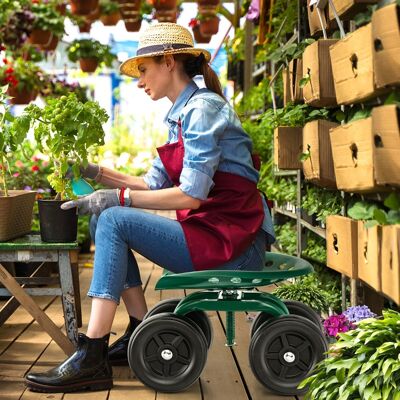 Costway Carrello da giardino con seduta girevole a 360° e altezza regolabile, Carrello da lavoro a 4 ruote Verde Costway Carrello da giardino con seduta girevole a 360° e altezza regolabile, Carrello da lavoro a 4 ruote Verde