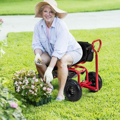 Costway Carrello da giardino con ruote 26cm sedile girevole manico telescopico, Sgabello da giardinaggio Rosso Costway Carrello da giardino con ruote 26cm sedile girevole manico telescopico, Sgabello da giardinaggio Rosso