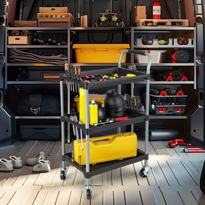 Costway Carrello di grande capacità organizzatore di utensili manico imbibito e ruote girevoli, Carrello utensili a 3 strati con ripiani Nero Costway Carrello di grande capacità organizzatore di utensili manico imbibito e ruote girevoli, Carrello utensili a 3 strati con ripiani Nero