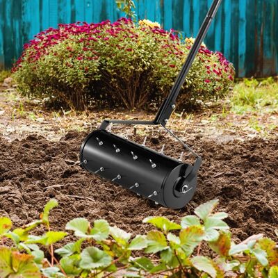 Costway Aeratore per prato 45cm, Attrezzo pesante per cura del prato con manico in metallo da 130cm Nero Costway Aeratore per prato 45cm, Attrezzo pesante per cura del prato con manico in metallo da 130cm Nero