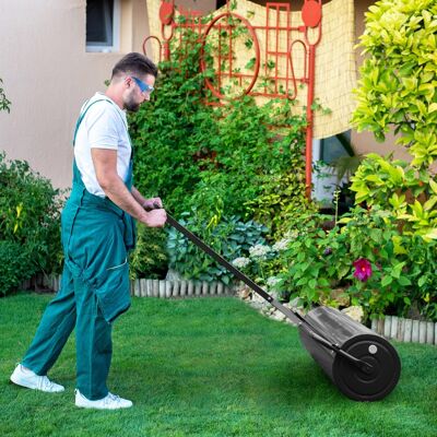 Costway Rullo per prato in metallo con gancio per il traino e impugnatura staccabile, Rullo compattatore da giardino Nero Costway Rullo per prato in metallo con gancio per il traino e impugnatura staccabile, Rullo compattatore da giardino Nero