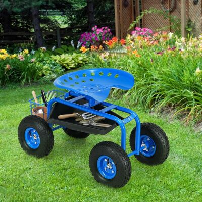 Costway Sgabello da giardino con ruote seduta regolabile in altezza e girevole a 360° cestello, Sedile per giardinaggio Blu Costway Sgabello da giardino con ruote seduta regolabile in altezza e girevole a 360° cestello, Sedile per giardinaggio Blu