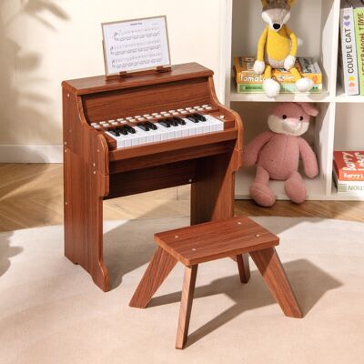 Creative Costway Mini tastiera pianoforte per bambini a 25 tasti con sgabello, Mini pianoforte digitale in legno con velocità regolabili Marrone Creative Costway Mini tastiera pianoforte per bambini a 25 tasti con sgabello, Mini pianoforte digitale in legno con velocità regolabili Marrone
