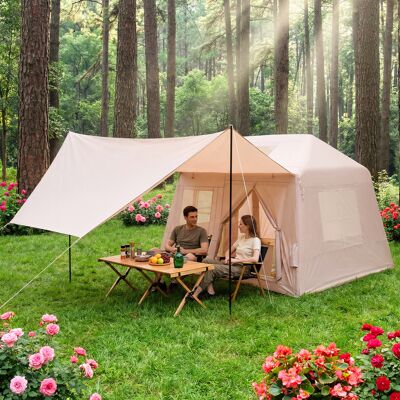 Costway Tenda da campeggio gonfiabile per 4-6 persone, Tenda portatile da esterno con pompa porte e finestre in rete picchetti cordini antivento Costway Tenda da campeggio gonfiabile per 4-6 persone, Tenda portatile da esterno con pompa porte e finestre in rete picchetti cordini antivento