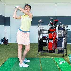 Costway Organizer sacca da golf con ruote bloccabili e tasche porta mazze da golf, Carrello scaffale per borse da golf Costway Organizer sacca da golf con ruote bloccabili e tasche porta mazze da golf, Carrello scaffale per borse da golf
