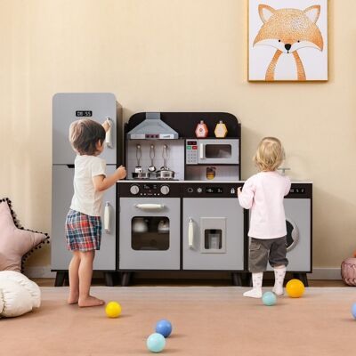Costway Set da cucina per bambini 3 in 1 con luci e suoni per bambini 3+ anni, Cucina da gioco con frigorifero e lavatrice macchina del ghiaccio Grigio Costway Set da cucina per bambini 3 in 1 con luci e suoni per bambini 3+ anni, Cucina da gioco con frigorifero e lavatrice macchina del ghiaccio Grigio