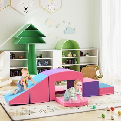 Costway 6 Blocchi di schiuma per arrampicarsi e strisciare con tunnel, Gioco morbido per bambini Viola Costway 6 Blocchi di schiuma per arrampicarsi e strisciare con tunnel, Gioco morbido per bambini Viola