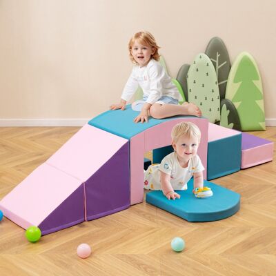 Costway 6 Blocchi di schiuma per arrampicarsi e strisciare con tunnel, Gioco morbido per bambini Blu Costway 6 Blocchi di schiuma per arrampicarsi e strisciare con tunnel, Gioco morbido per bambini Blu