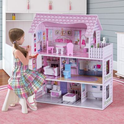 Costway Casa delle bambole in legno per bambina Casa giocattolo dei bambini 3 piani con mobili e accessori 61x26,5x71cm Costway Casa delle bambole in legno per bambina Casa giocattolo dei bambini 3 piani con mobili e accessori 61x26,5x71cm
