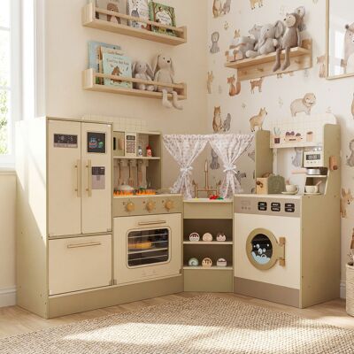 Costway Angolo giochi cucina per bambini in legno con rubinetto e fornelli realistici, Set cucinetta giocattolo con accessori per bambini 3+ anni Costway Angolo giochi cucina per bambini in legno con rubinetto e fornelli realistici, Set cucinetta giocattolo con accessori per bambini 3+ anni