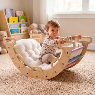 Costway Arco da arrampicata per bambini con cuscino morbido e 10 maniglie, Giocattolo da arrampicata versatile in legno massello Multicolore Costway Arco da arrampicata per bambini con cuscino morbido e 10 maniglie, Giocattolo da arrampicata versatile in legno massello Multicolore