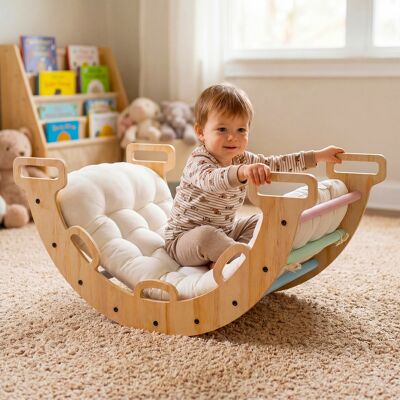 Costway Arco da arrampicata per bambini con cuscino morbido e 10 maniglie, Giocattolo da arrampicata versatile in legno massello Macaron Costway Arco da arrampicata per bambini con cuscino morbido e 10 maniglie, Giocattolo da arrampicata versatile in legno massello Macaron