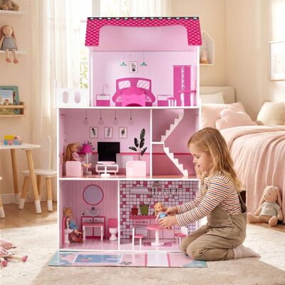 Costway Casa bambole legno 17 pezzi mobili accessori scala racconti immaginativi, Casa bambole villa principessa bambini Rosa Costway Casa bambole legno 17 pezzi mobili accessori scala racconti immaginativi, Casa bambole villa principessa bambini Rosa