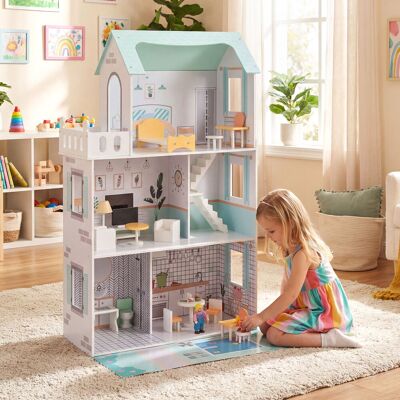 Costway Casa bambole legno 17 pezzi mobili accessori scala racconti immaginativi, Casa bambole villa principessa bambini Verde Costway Casa bambole legno 17 pezzi mobili accessori scala racconti immaginativi, Casa bambole villa principessa bambini Verde