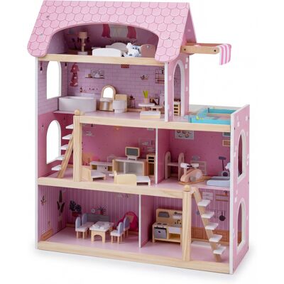 Costway Casa dei giocattoli per bambini fai da te con 33 pezzi di mobili accessori, Casa delle bambole in legno per ragazzi e ragazze Rosa Costway Casa dei giocattoli per bambini fai da te con 33 pezzi di mobili accessori, Casa delle bambole in legno per ragazzi e ragazze Rosa