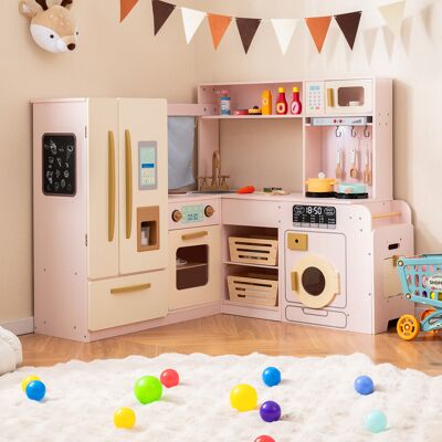 Costway Cucina angolare giocattolo da gioco ad angolo con luci e suoni, Cucina angolare giocattolo set frigorifero a doppia porta Rosa Costway Cucina angolare giocattolo da gioco ad angolo con luci e suoni, Cucina angolare giocattolo set frigorifero a doppia porta Rosa