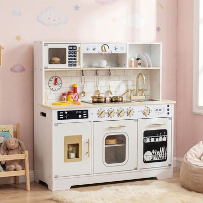 Costway Cucina bambini in legno cucina giocattolo con che si illumina, Cucina giocattolo set da gioco di chef per bambini 3+ anni Bianco Costway Cucina bambini in legno cucina giocattolo con che si illumina, Cucina giocattolo set da gioco di chef per bambini 3+ anni Bianco