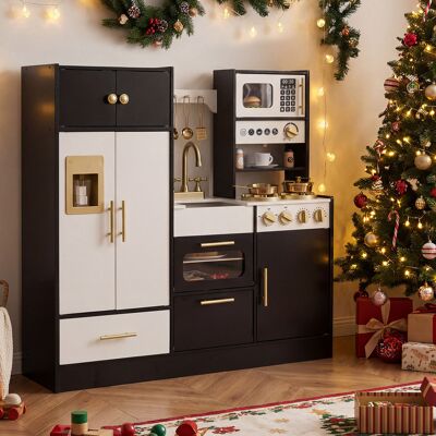 Costway Cucina bambini in legno cucina giocattolo con effetti sonori e luci, Cucina giocattolo set da gioco di chef per bambini Nero Costway Cucina bambini in legno cucina giocattolo con effetti sonori e luci, Cucina giocattolo set da gioco di chef per bambini Nero