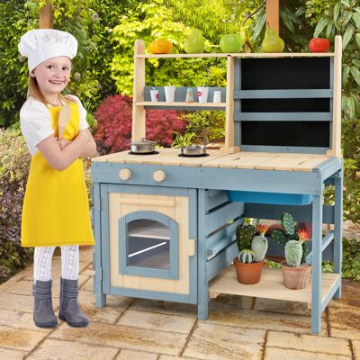 Costway Cucina da gioco 2 in 1 per esterni con rubinetto lavandino rimovibile cesti metallici borsa riporre, Negozio alimentari lavagna set gioco fango per ba Costway Cucina da gioco 2 in 1 per esterni con rubinetto lavandino rimovibile cesti metallici borsa riporre, Negozio alimentari lavagna set gioco fango per ba