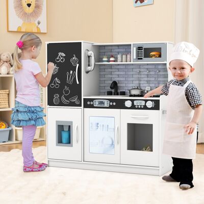 Costway Cucina da gioco finta set per bambini con lavagna telefono microonde, Cucina da gioco finta fabbricatore di ghiaccio divertente Beige Costway Cucina da gioco finta set per bambini con lavagna telefono microonde, Cucina da gioco finta fabbricatore di ghiaccio divertente Beige