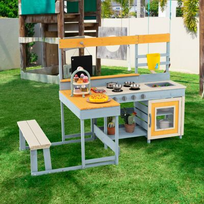 Costway Cucina fango con tavolo da picnic per bambini con panca integrata, Set cucina da esterno dolci e accessori da cucina Multicolore Costway Cucina fango con tavolo da picnic per bambini con panca integrata, Set cucina da esterno dolci e accessori da cucina Multicolore