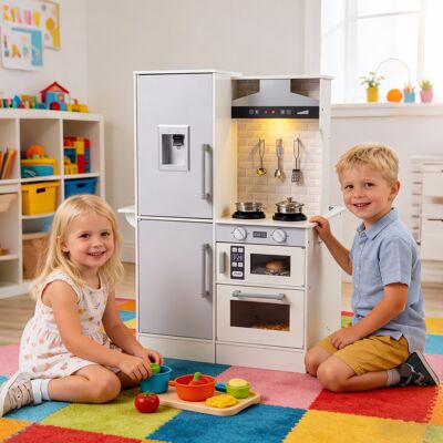 Costway Cucina giocattolo bambini bifacciale legno acqua cappa microonde utensili, Cucina giocattolo luci suoni imitazione bambini 3+ anni Bianco Costway Cucina giocattolo bambini bifacciale legno acqua cappa microonde utensili, Cucina giocattolo luci suoni imitazione bambini 3+ anni Bianco