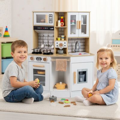 Costway Cucina giocattolo bambini suoni luci legno fornello lavandino cappa, Cucina ghiaccio caffè microonde forno set bambini 3+anni Naturale Costway Cucina giocattolo bambini suoni luci legno fornello lavandino cappa, Cucina ghiaccio caffè microonde forno set bambini 3+anni Naturale
