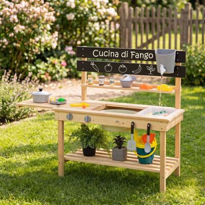 Costway Cucina giocattolo in legno massello con piano allungabile lavagna utensili, Cucinetta da esterno per bambini 3+ anni Costway Cucina giocattolo in legno massello con piano allungabile lavagna utensili, Cucinetta da esterno per bambini 3+ anni