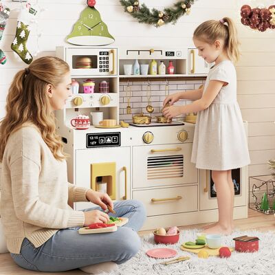 Costway Cucina giocattolo per bambini con fornelli luci suoni rubinetto lavandino, Microonde cappa forno lavastoviglie set in legno per 3+ anni Costway Cucina giocattolo per bambini con fornelli luci suoni rubinetto lavandino, Microonde cappa forno lavastoviglie set in legno per 3+ anni
