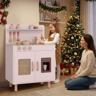 Costway Cucina giocattolo per bambini in legno con ghiacciaio e fornello realistici, Set cucinetta con lavello acqua e spazio di stoccaggio per 3+ anni Rosa Costway Cucina giocattolo per bambini in legno con ghiacciaio e fornello realistici, Set cucinetta con lavello acqua e spazio di stoccaggio per 3+ anni Rosa