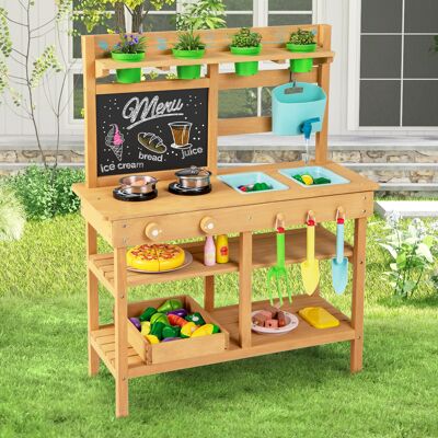 Costway Cucina in legno per bambini con rubinetto lavandini rimovibili lavagna fornelli, Cucina da gioco all'aperto manopole vasi fiori accessori 3+ anni Costway Cucina in legno per bambini con rubinetto lavandini rimovibili lavagna fornelli, Cucina da gioco all'aperto manopole vasi fiori accessori 3+ anni
