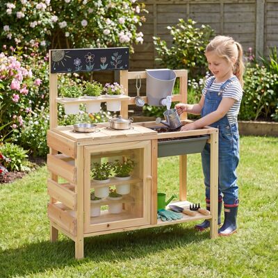Costway Cucina per bambini in legno con serbatoio lavello 12 vasi di fiori rimovibili, Cucina di fango da esterno per bambini 3+ anni Costway Cucina per bambini in legno con serbatoio lavello 12 vasi di fiori rimovibili, Cucina di fango da esterno per bambini 3+ anni