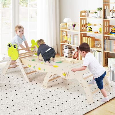 Costway Giochi da arrampicata per bambini con rampa, Set montessori in legno a tema rana con gioco del labirinto Naturale Costway Giochi da arrampicata per bambini con rampa, Set montessori in legno a tema rana con gioco del labirinto Naturale