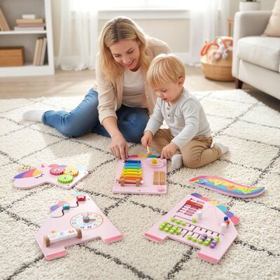 Costway Pannelli attività unicorn busy board legno montessori 11 in 1, Tavola sensoriale sviluppo precoce parete sala giochi asilo nido Costway Pannelli attività unicorn busy board legno montessori 11 in 1, Tavola sensoriale sviluppo precoce parete sala giochi asilo nido