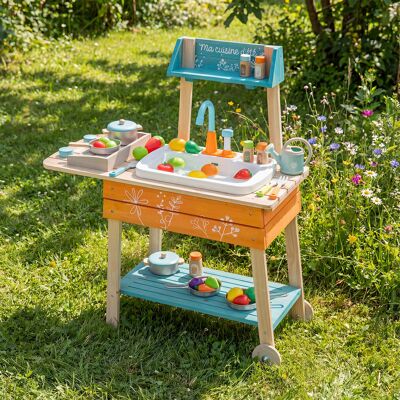 Costway Set cucina da gioco per bambini esterno legno lavandino rimovibile griglia, Cucina giocattolo manopole girevoli rubinetto circolazione 3+ anni Costway Set cucina da gioco per bambini esterno legno lavandino rimovibile griglia, Cucina giocattolo manopole girevoli rubinetto circolazione 3+ anni
