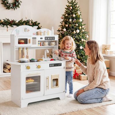 Costway Set cucina per bambini in legno con 17 accessori e fornello realistico, Cucina giocattolo per bambini 3+ anni Bianco Costway Set cucina per bambini in legno con 17 accessori e fornello realistico, Cucina giocattolo per bambini 3+ anni Bianco