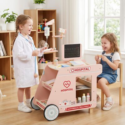 Costway Set da gioco medico in legno per bambini con carrello e accessori, Stazione medica mobile per bambini 3+ anni Rosa Costway Set da gioco medico in legno per bambini con carrello e accessori, Stazione medica mobile per bambini 3+ anni Rosa