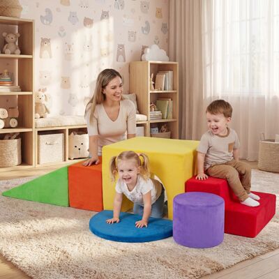 Costway Set di blocchi in schiuma per bambini 3+ anni con arrampicata scivolo e scala, Costruzini morbide a 6 pezzi Rosso Costway Set di blocchi in schiuma per bambini 3+ anni con arrampicata scivolo e scala, Costruzini morbide a 6 pezzi Rosso